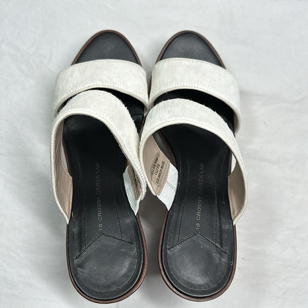 10 Crosby Derek Lam Calf Fur Wooden Heel Sandals, 9 - Picture 3 of 10